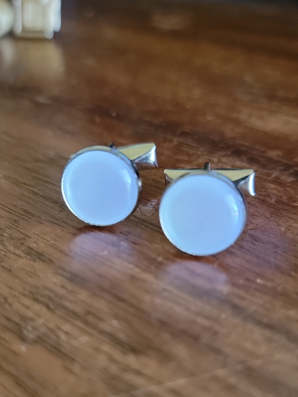Pioneer Silver-Tone White Round Cufflinks - Men's Accessories